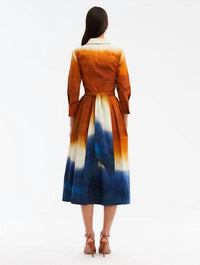 Oscar De La Renta - Long Sleeve Wrap-Detailed Abstract Ombre Poplin Dress