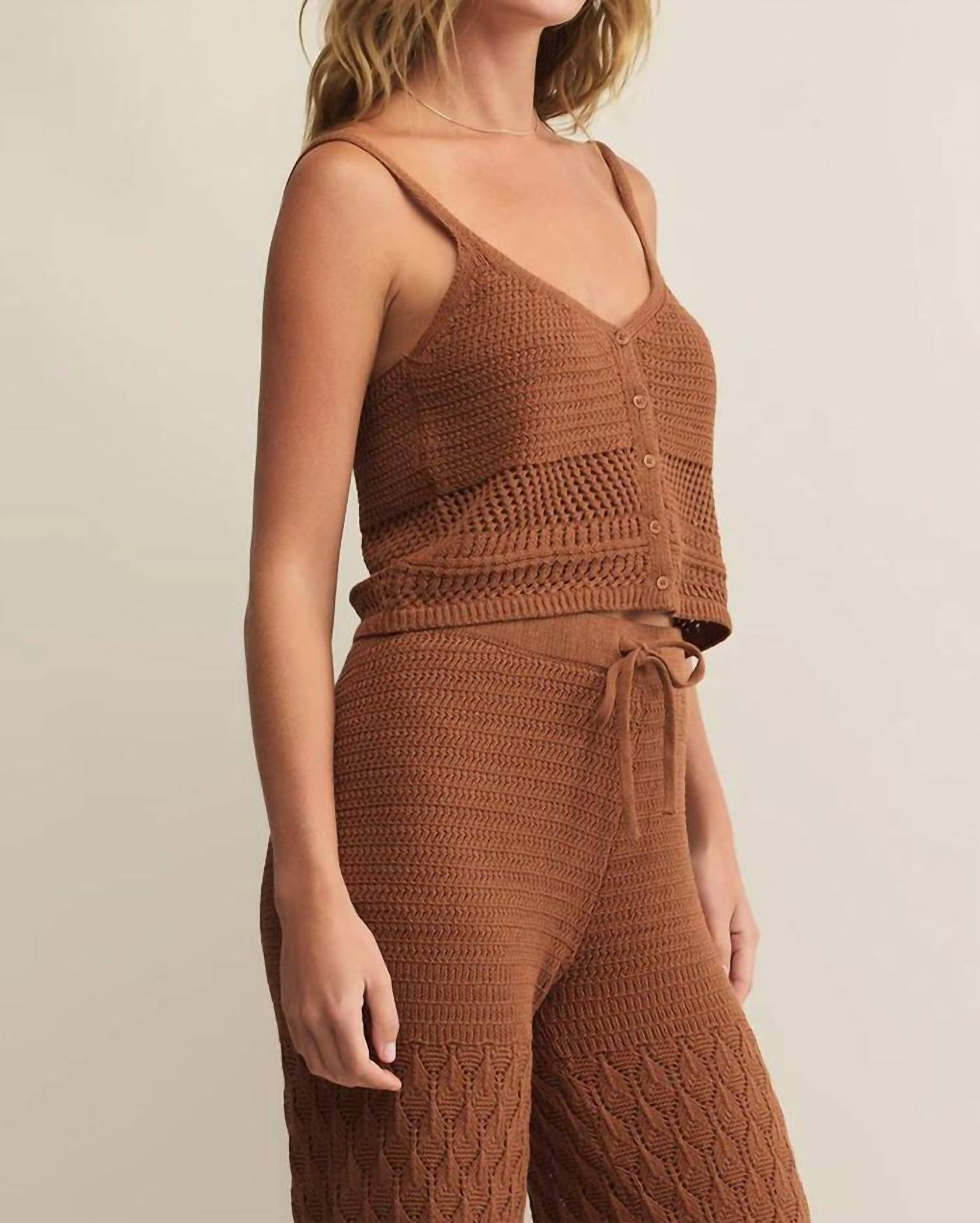 Z Supply Tay Crochet Cropped Tank in teakwood - women's tank top - alternate view