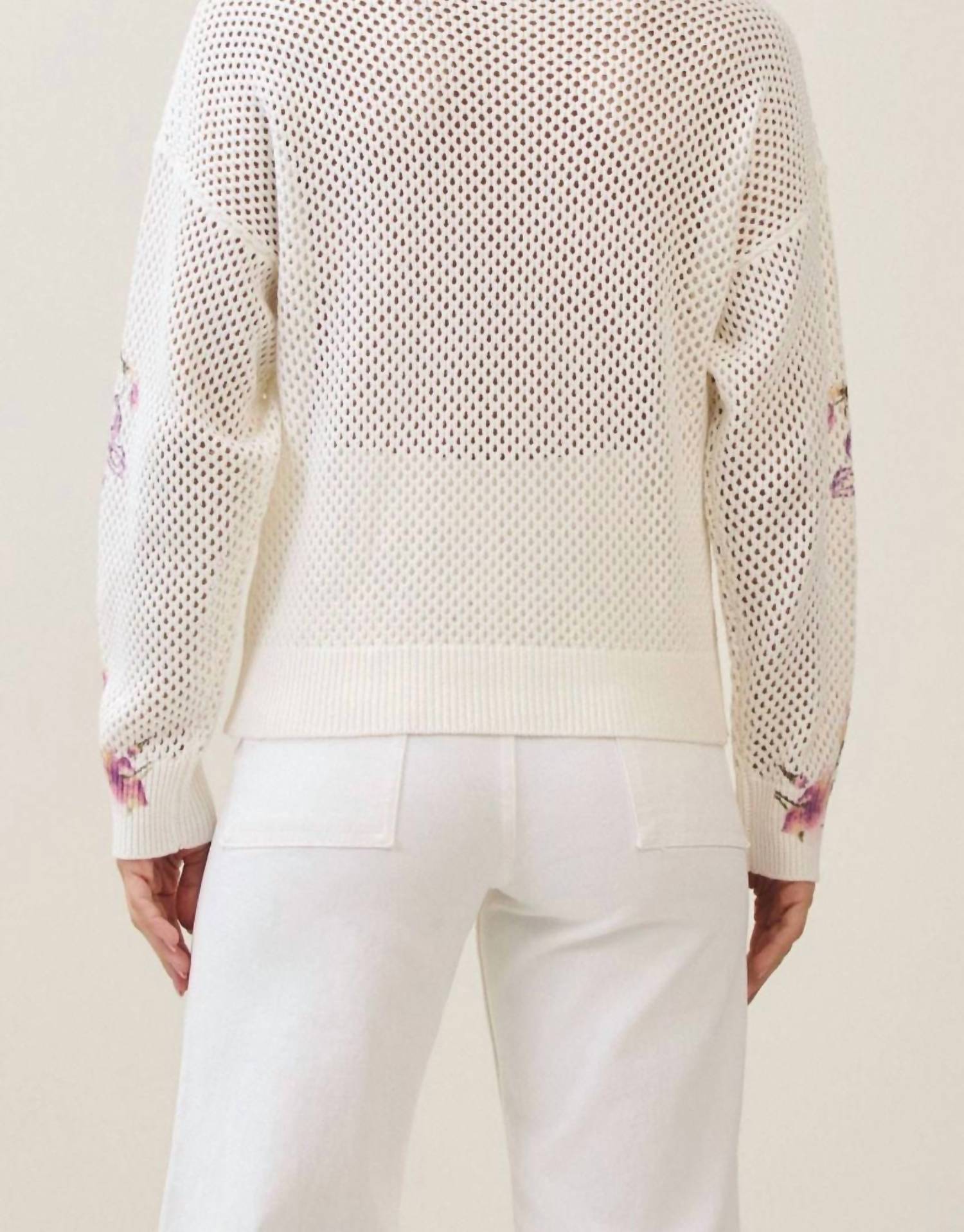 Able - Floral Print Open Knit Sweater