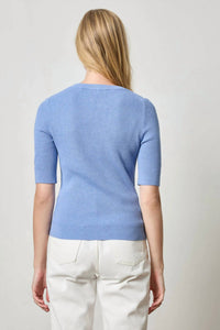 Lilla P - Women's Elbow Sleeve Split Neck Sweater Top