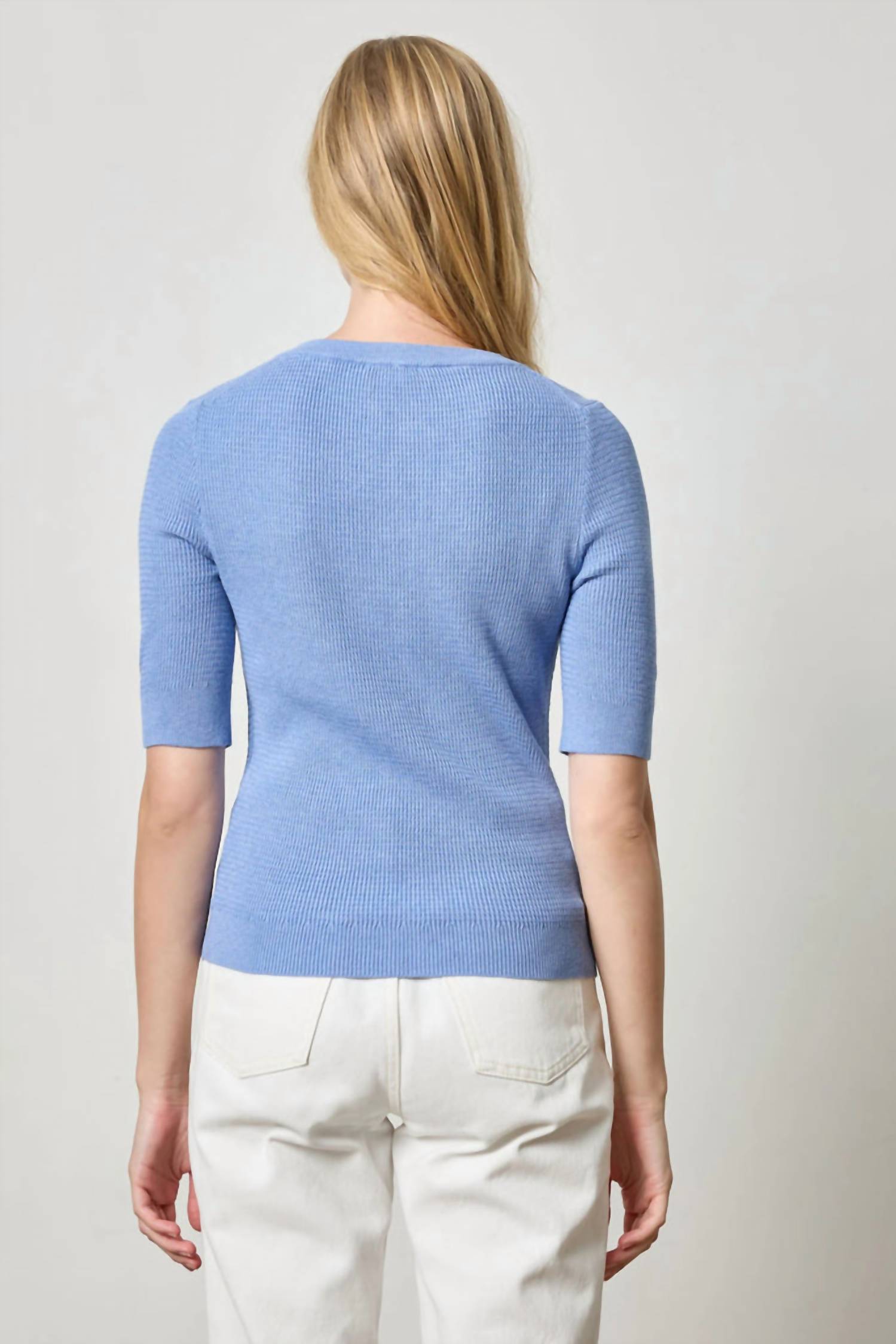 Lilla P - Women's Elbow Sleeve Split Neck Sweater Top