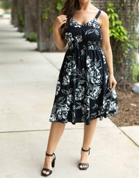 Michelle Mae Cassidy Midi Dress in black and white floral - women's dress