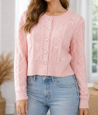 Urban Daizy Heart Embroidered Cardigan in pink - women's cardigan
