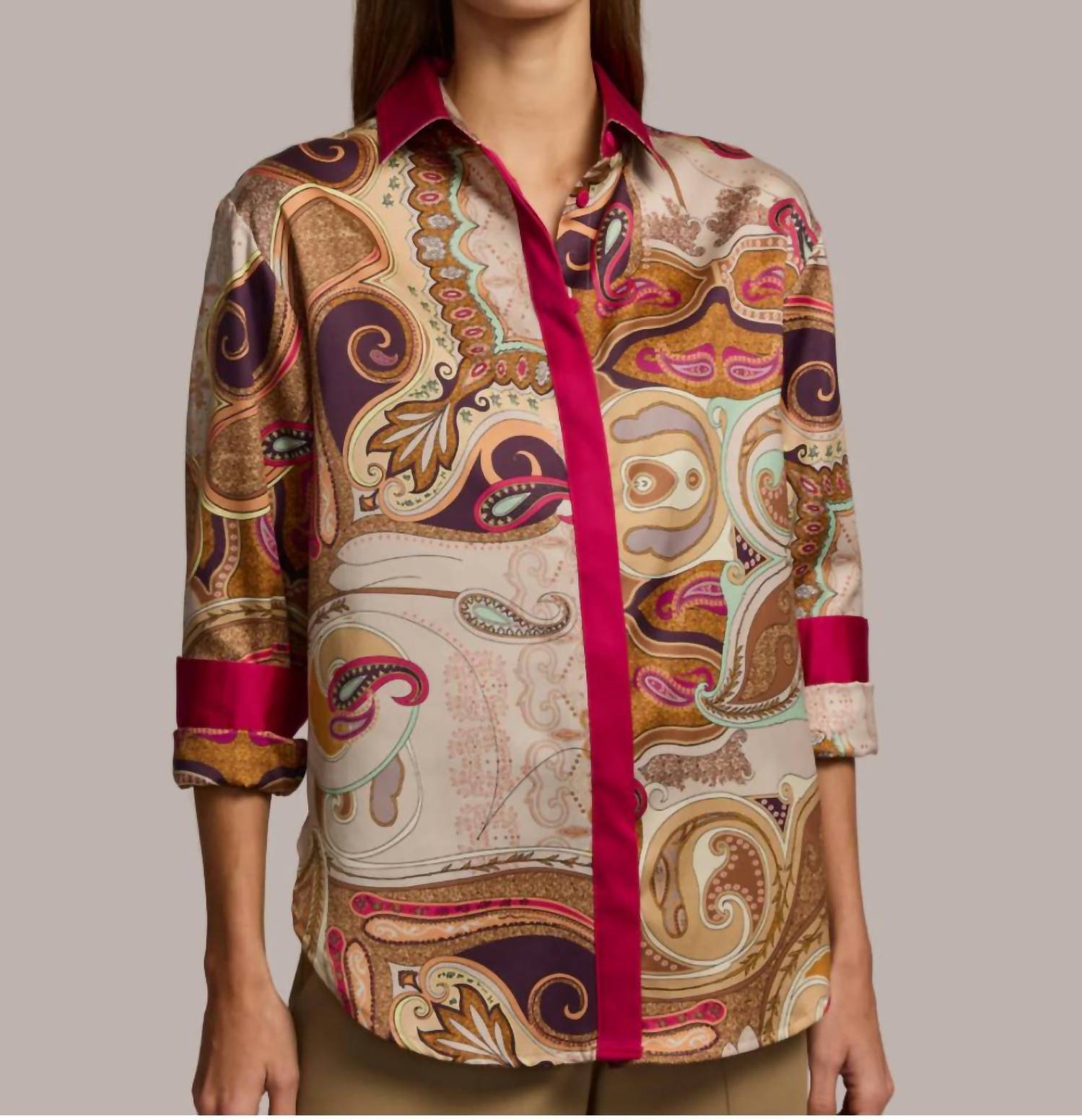Hinson Wu Halsey Long Sleeve Shirt Top in scarf - women's long sleeve top - detail view