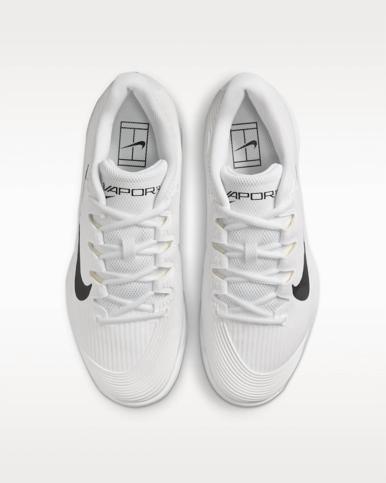 NIKE Women's Vapor 12 Hard Court Tennis Shoes in white black summit white - women's shoe - detail view