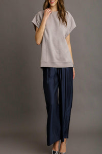 Umgee - Criss Cross Jacquard Sweatshirt Top