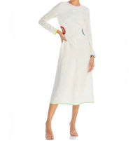 RHODE Thierry Linen Midi Dress in macadamia rainbow piping - women's dress