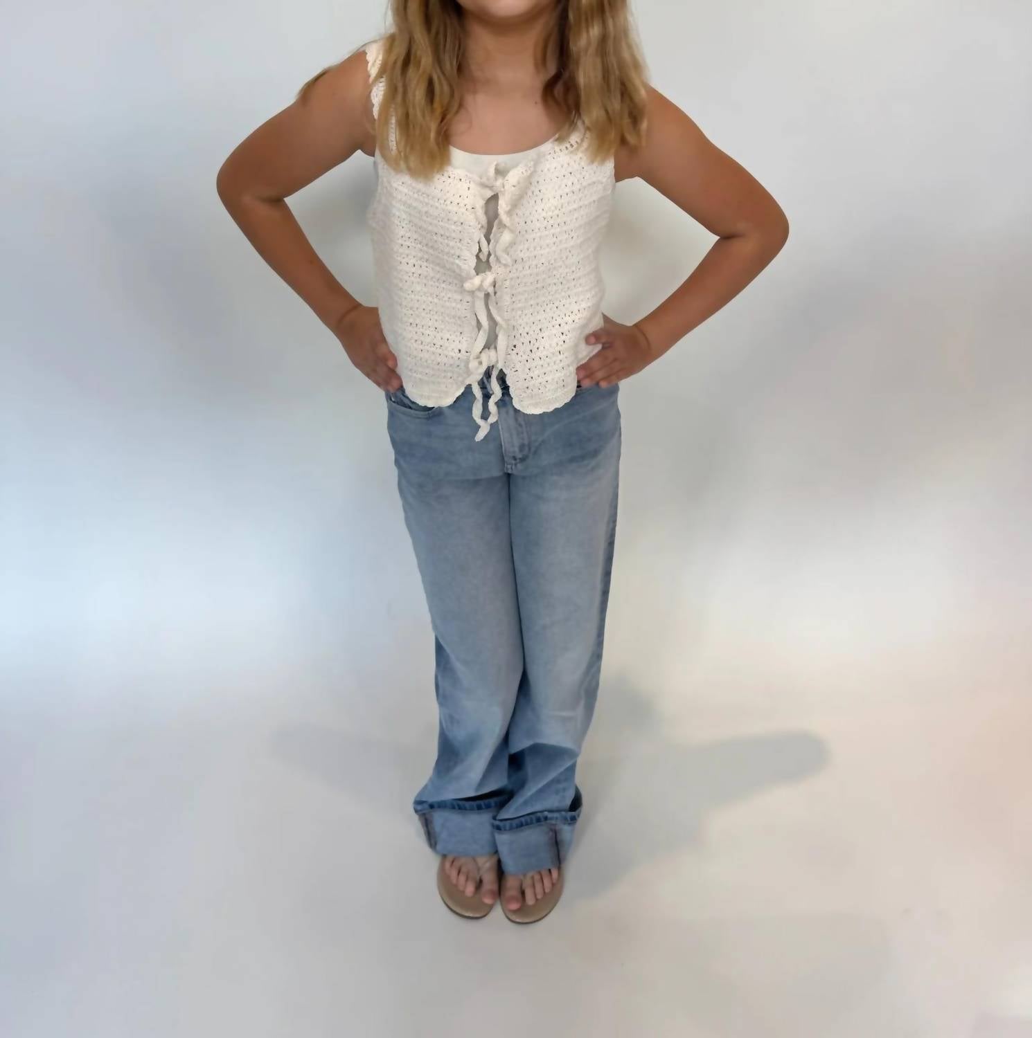 Romi The Brand Girls' Azure Crochet Tank in white - kids' tank top - view 4