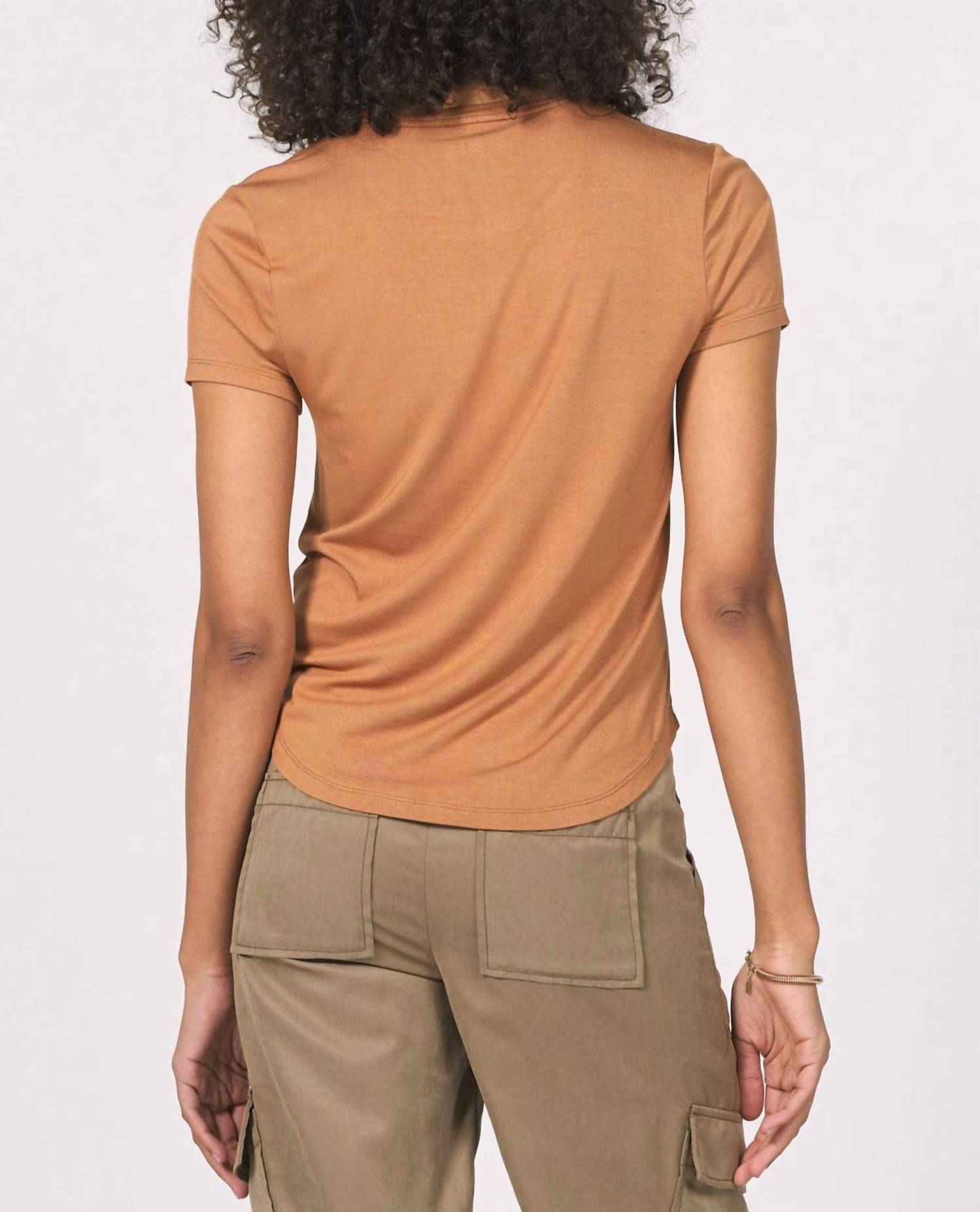 Another Love Elaina Faux Leather Tee in brown sugar - women's t-shirt - alternate view