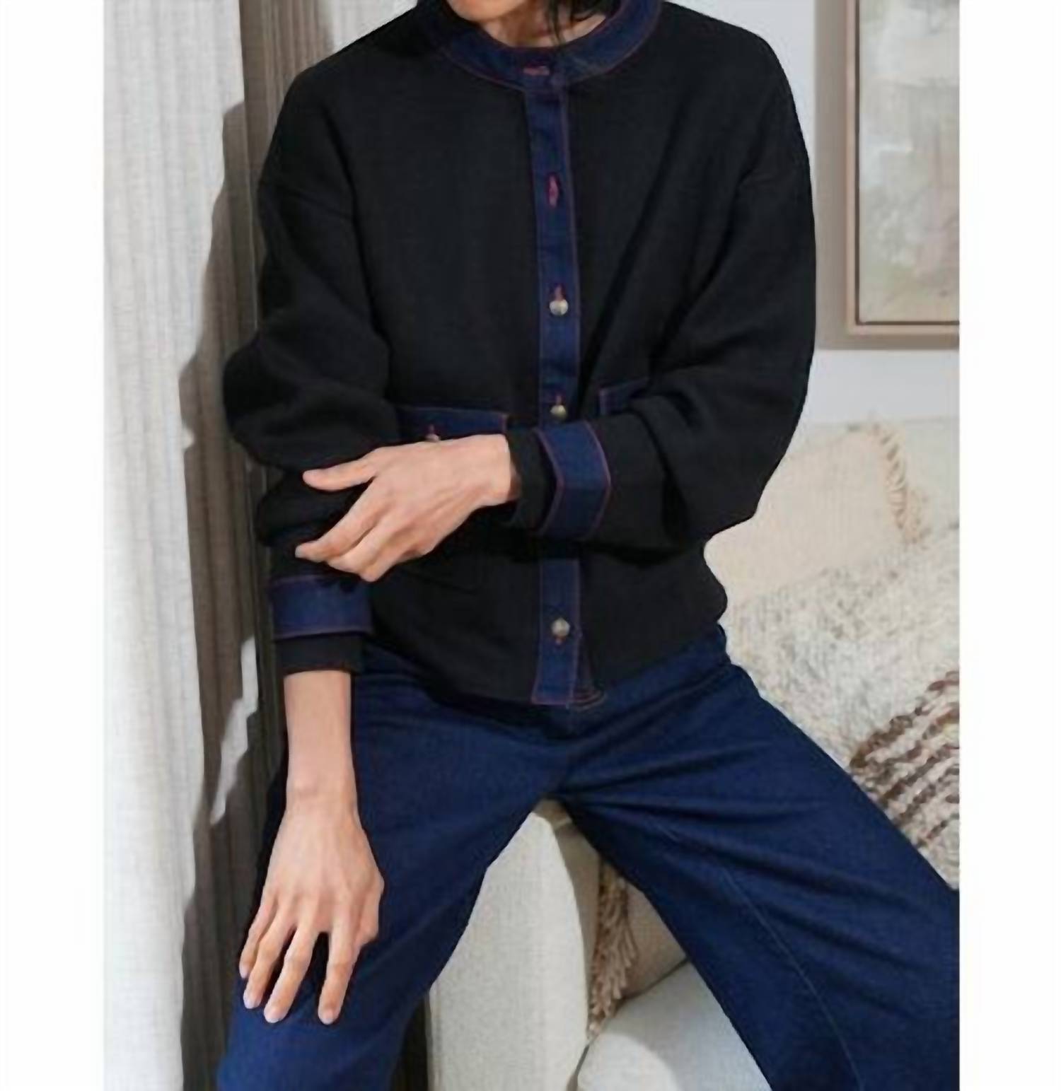 Greylin - Lila Denim Detail Knit Cardigan Top