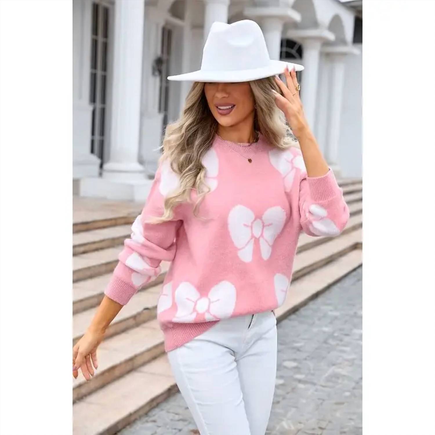 Mainstrip - Crew Neck Bow Printed Sweater