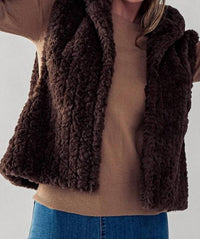 Trend:Notes - Sleeveless Open Front Sherpa Fleece Vest With Hoodie
