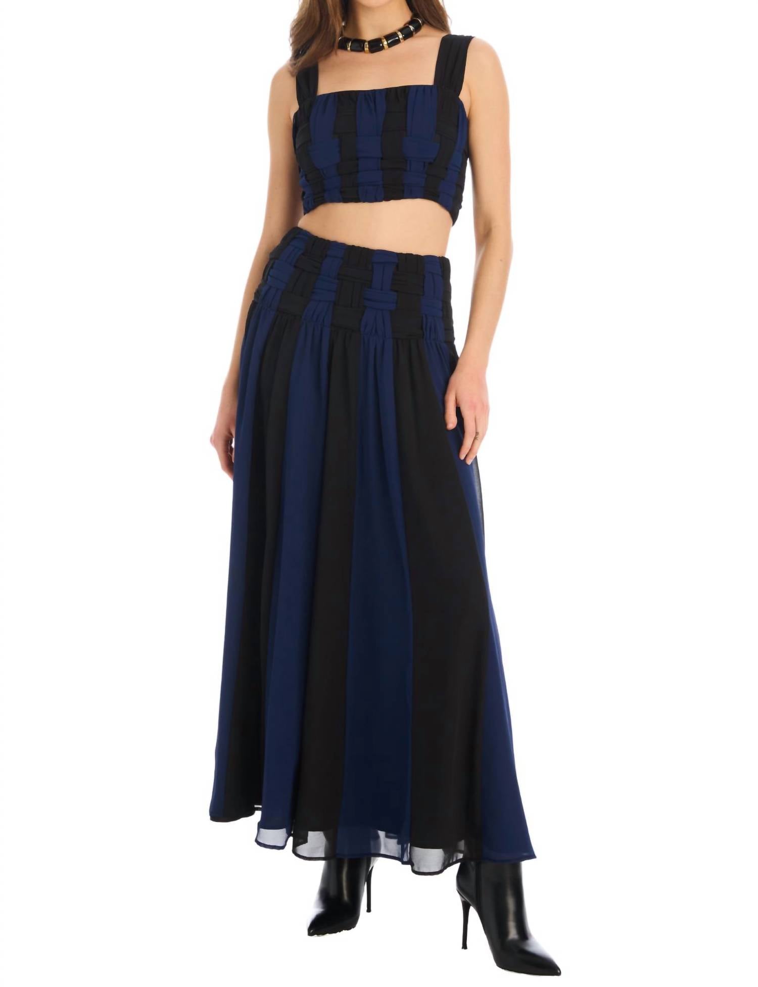 ALLISON NEW YORK BETHIE MAXI SKIRT in navy black - women's skirt - detail view