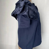 Adeam - Women's Ruffled Crewneck Pull-over Short Sleeves Top