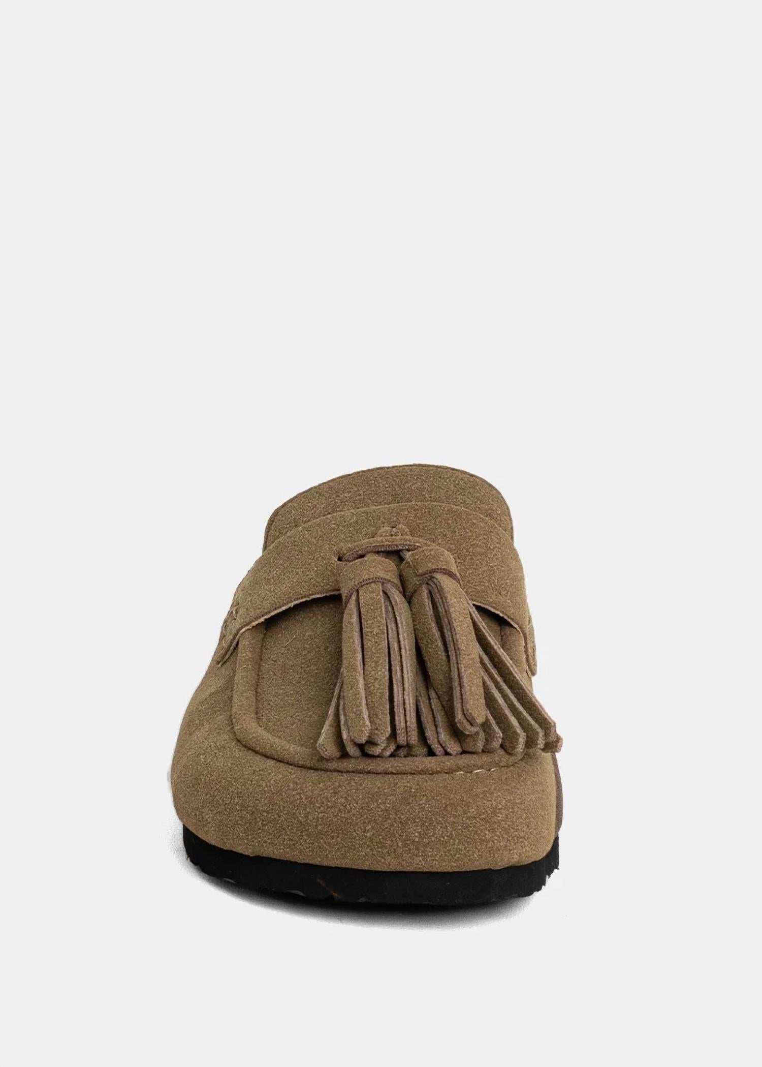 SHU SHOP Women's Ariana Moccasin in taupe suede - women's shoe - alternate view