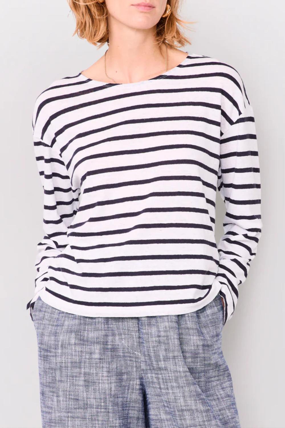 Officine Générale Dakota Long Sleeve Stripe Tee in navy white - women's long sleeve top