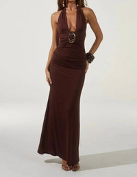Runway - Arina Halter V-Neck Maxi Dress