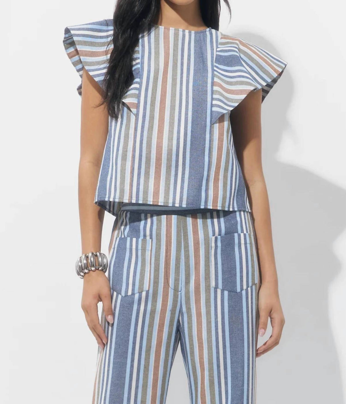 Adelyn Rae - Palma Stripe Flutter Sleeve Top