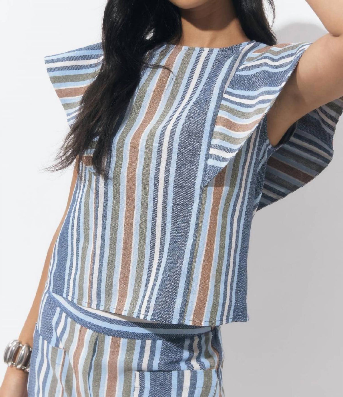 Adelyn Rae - Palma Stripe Flutter Sleeve Top