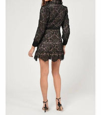 Adelyn Rae - Sophie Lace Blazer Dress - black - clothing - patterned