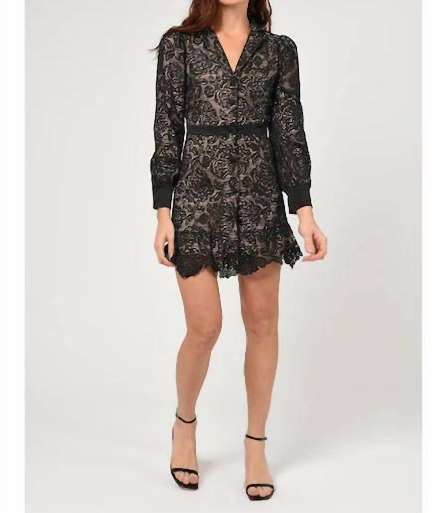 Adelyn Rae - Sophie Lace Blazer Dress - black - clothing - patterned