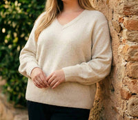 Karen Kane Sequin V-neck Sweater - Plus in sand - women's sweater - view 4