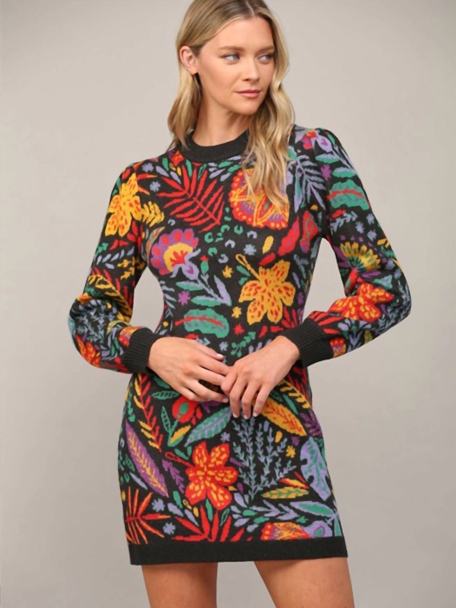 Fate - Garden Jacquard Floral Sweater Mini Dress