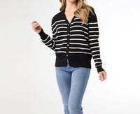 Coco + Carmen - Striped Button Down Cardigan