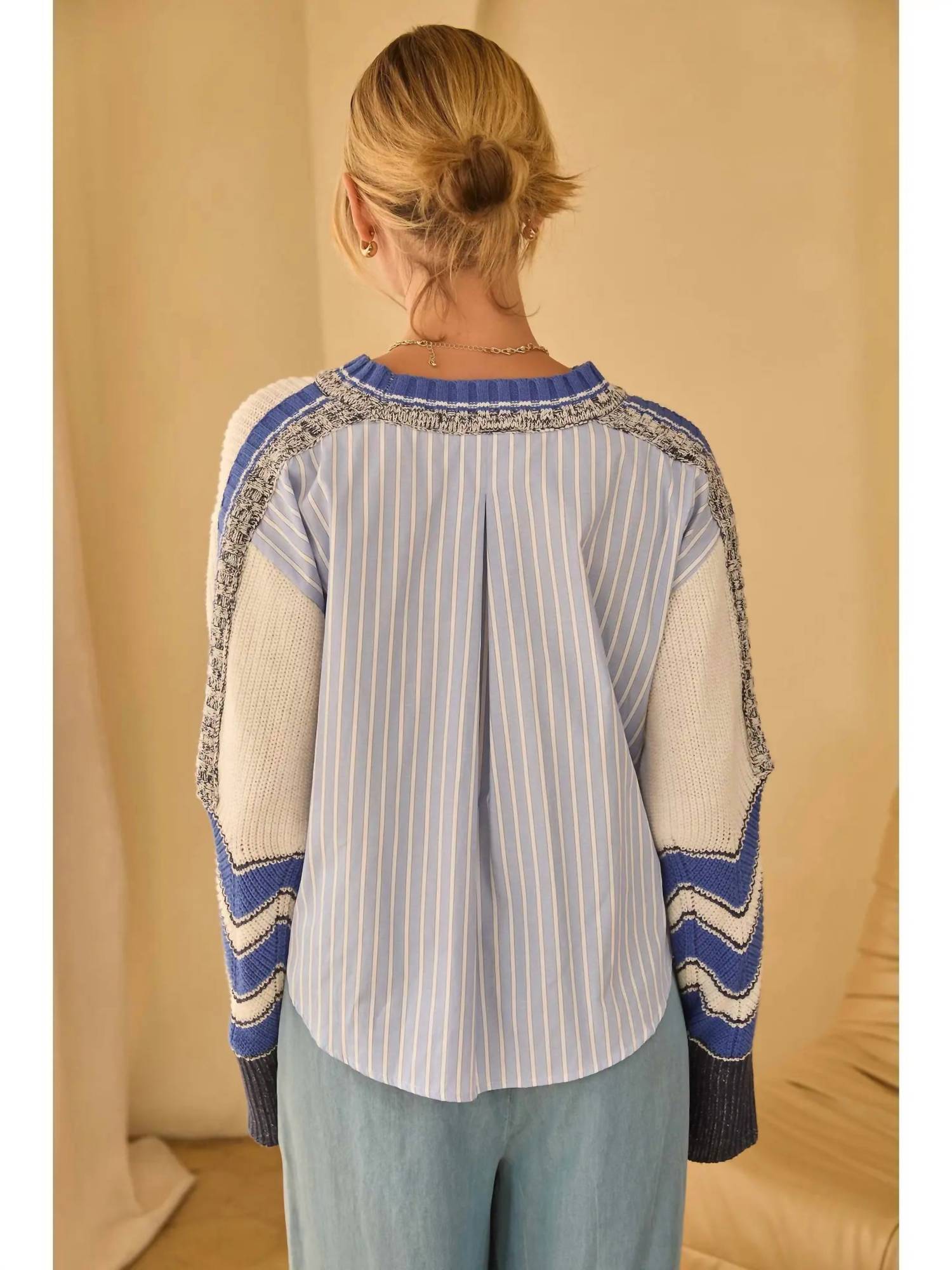 SKIES ARE BLUE Mixed Media Pullover in beige - women's sweater - view 4