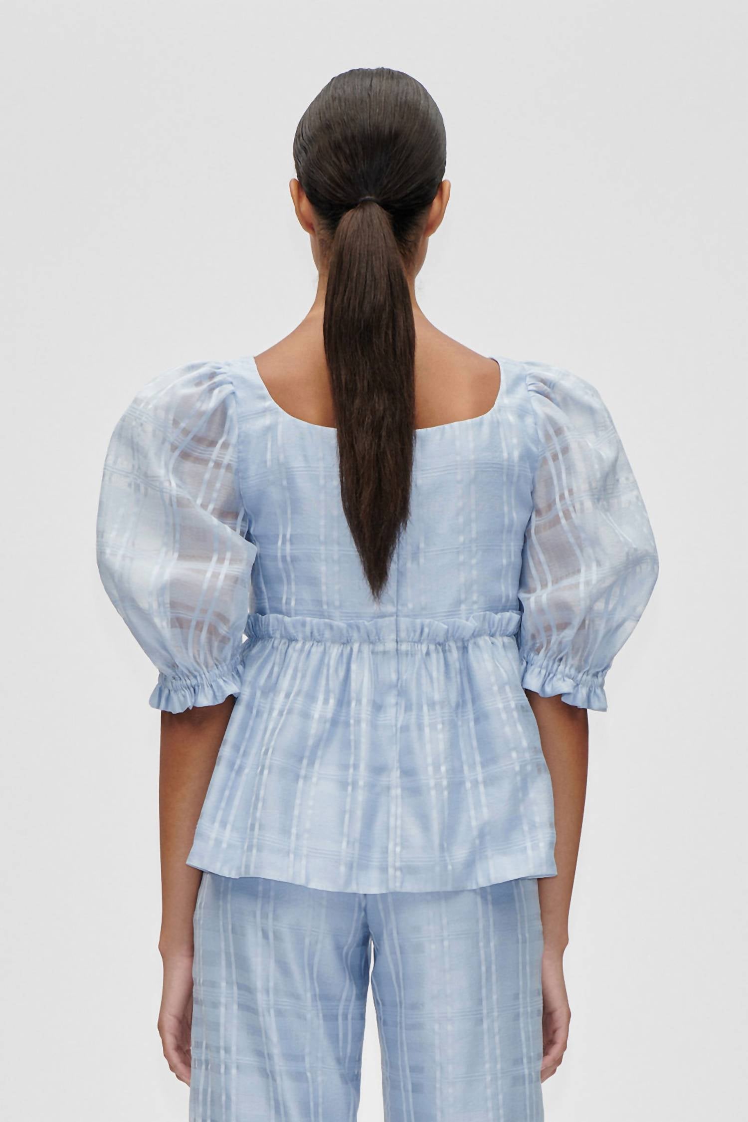 Stine Goya - Sheer Ruffling Puffy Sleeve Top