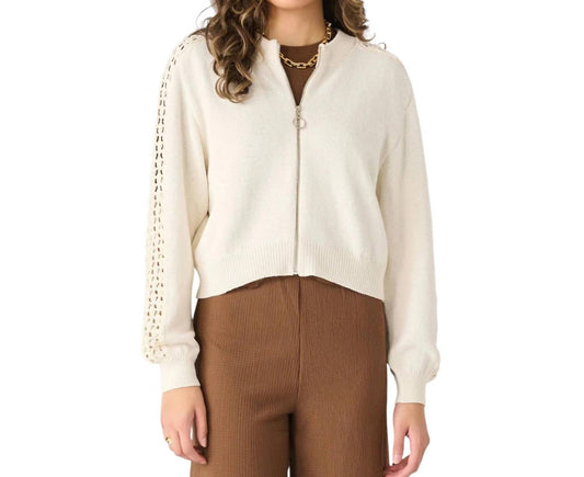 Dex - CROCHET SLEEVE BOMBER SWEATER