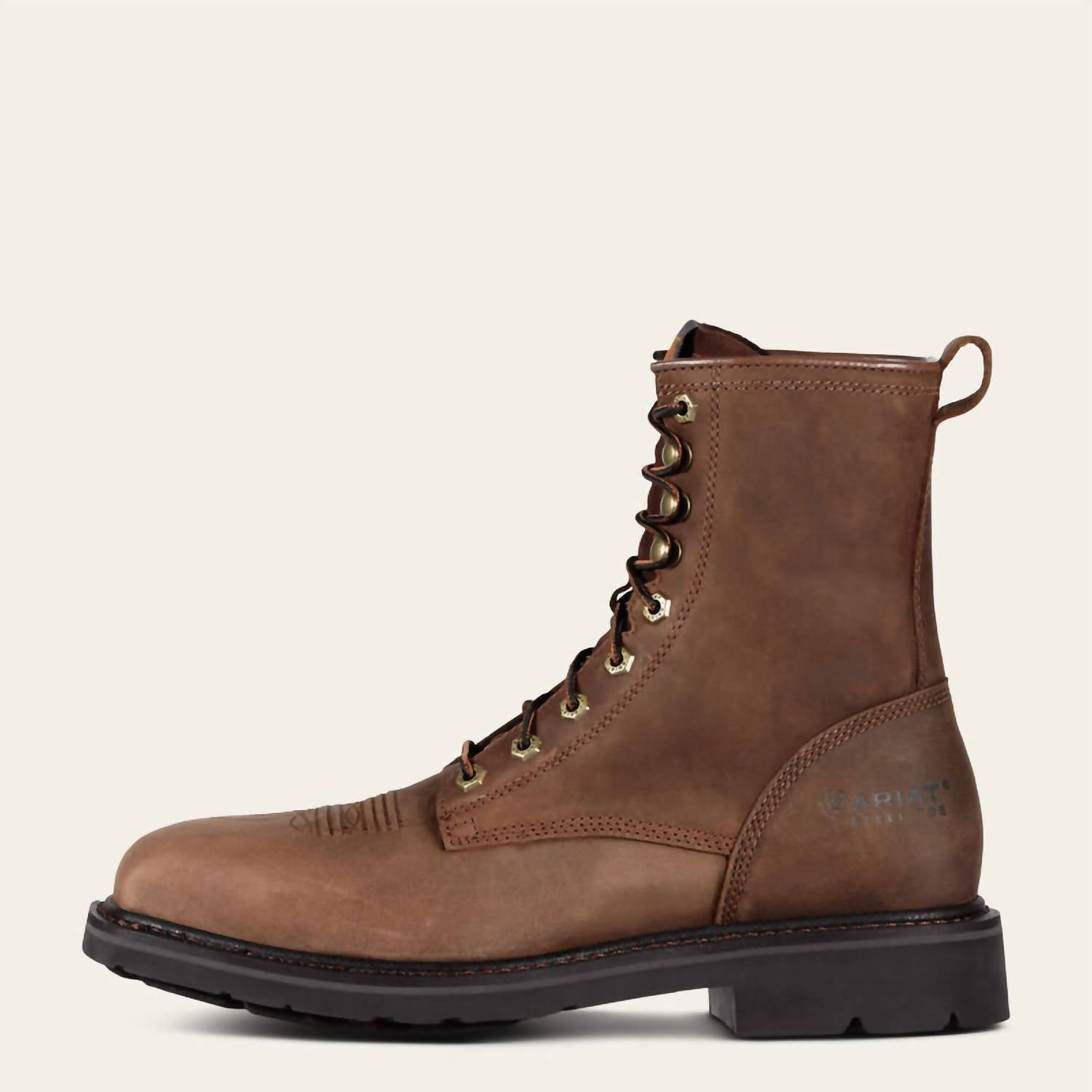 ARIAT Men's Cascade 8" Wide Square Toe Steel Toe Work Boots in brown - men's boots - detail view
