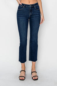 Risen - Mid-rise Crop Straight Raw Edge Hem Jeans