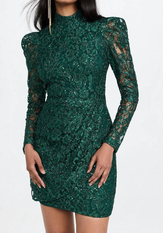 Black Halo - Santorini Lace Sequin Long Sleeve Mini Dress