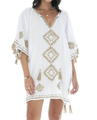 Romi The Brand Bling Short Kaftan in white - women's dress