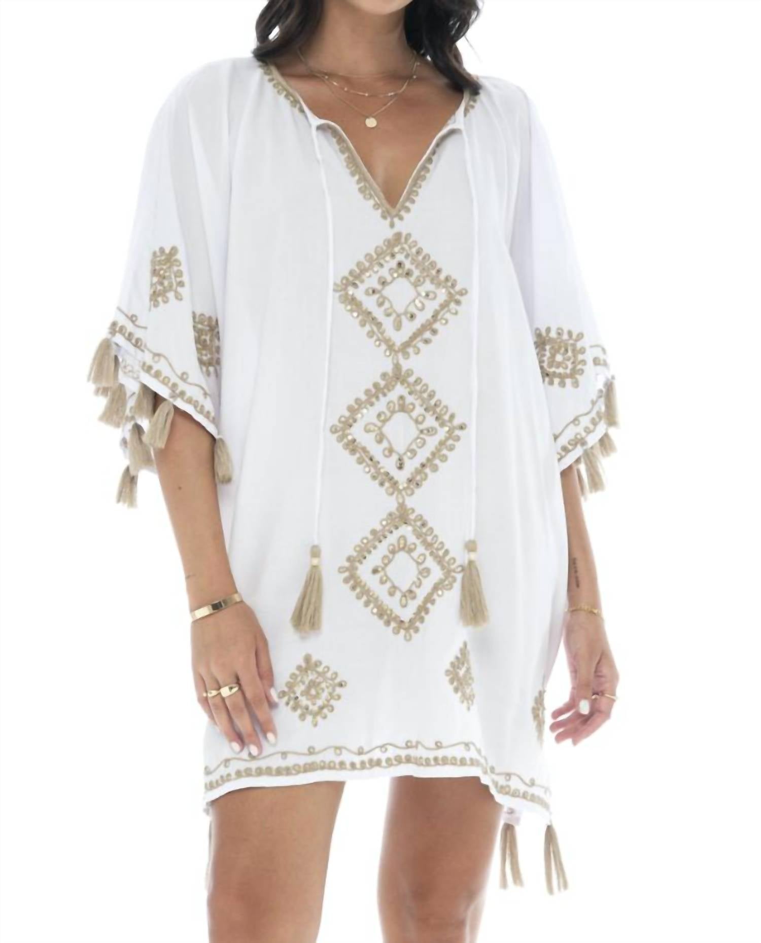 Romi The Brand Bling Short Kaftan in white - women's dress