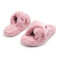 HUNTER Women's Faux Fur Flatform Crossover Slides in azalea pink - women's shoe - view 5