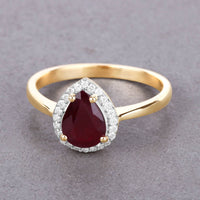 Diana M Jewels Women's Pear Natural Ruby Fashion Ring (1.30 Ct) - Petite in 14k yellow gold - women's jewelry - detail view