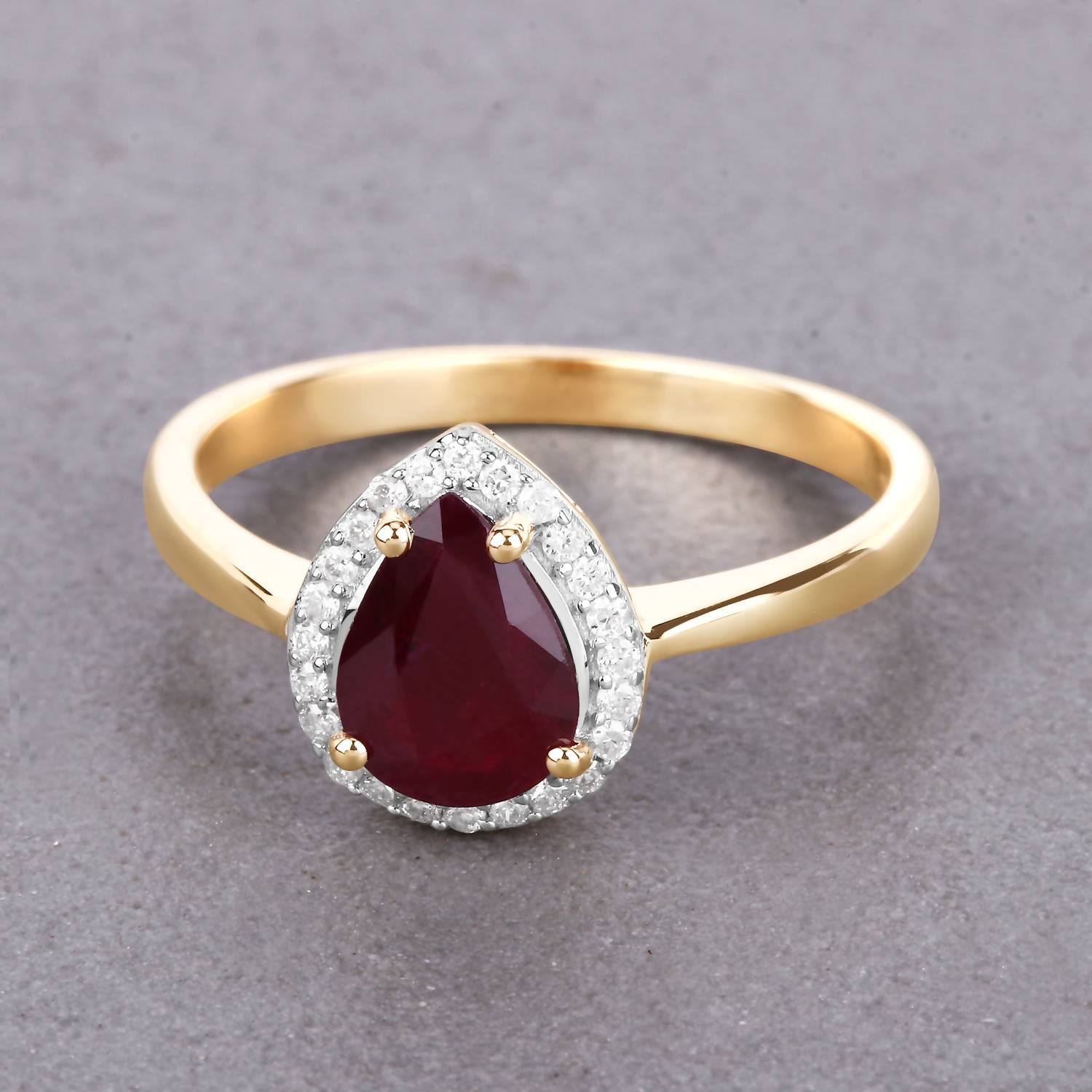 Diana M Jewels Women's Pear Natural Ruby Fashion Ring (1.30 Ct) - Petite in 14k yellow gold - women's jewelry - detail view