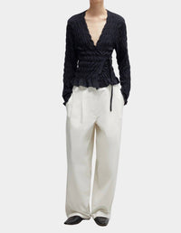Cordera Merino Wool Gathered Cardigan in anthracite - women's cardigan - detail view