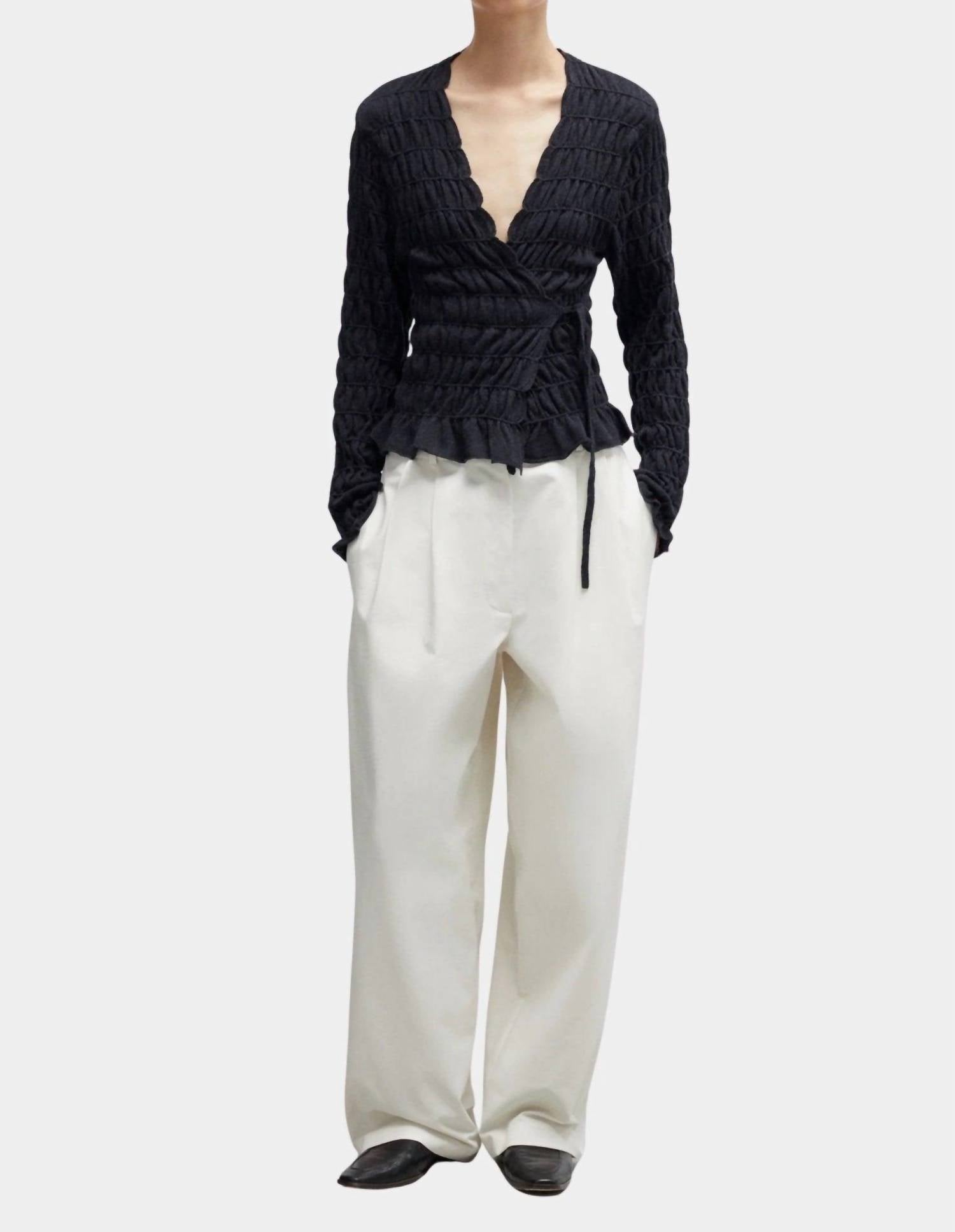 Cordera Merino Wool Gathered Cardigan in anthracite - women's cardigan - detail view