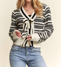 Adora - Bow Tie Stripe Sweater Top