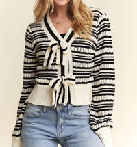 Adora - Bow Tie Stripe Sweater Top