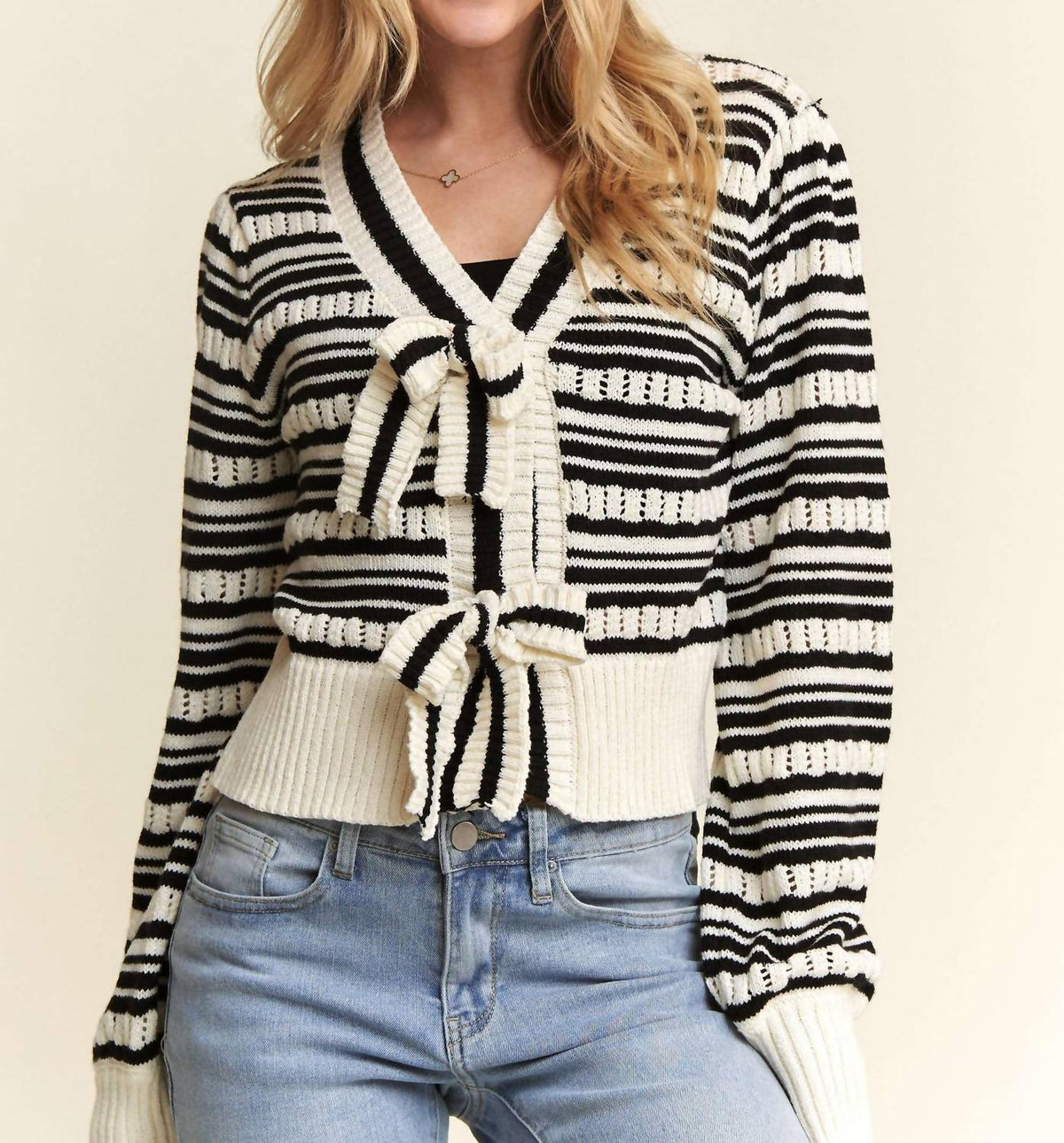 Adora - Bow Tie Stripe Sweater Top