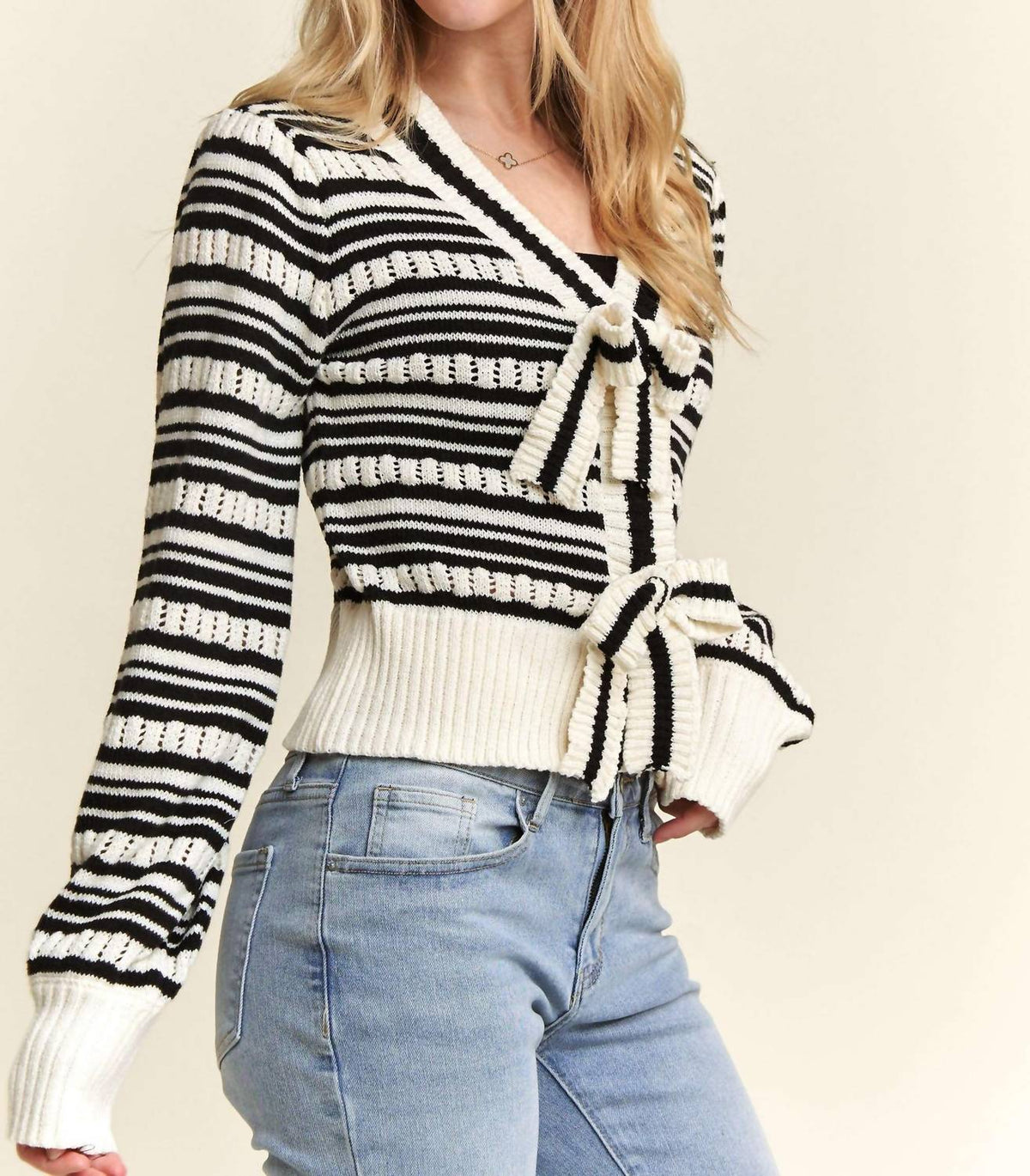 Adora - Bow Tie Stripe Sweater Top