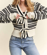 Adora - Bow Tie Stripe Sweater Top