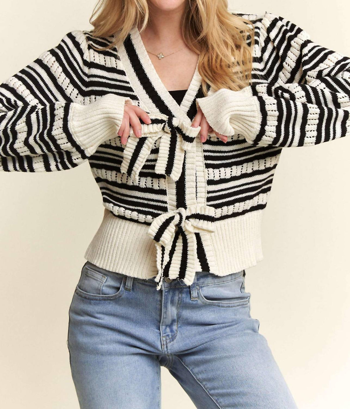 Adora - Bow Tie Stripe Sweater Top