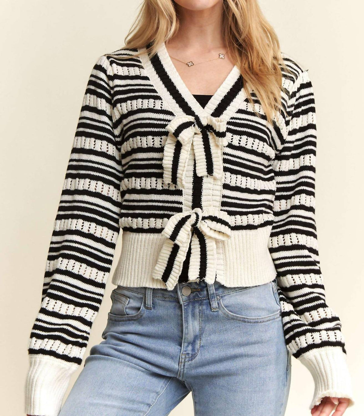Adora - Bow Tie Stripe Sweater Top
