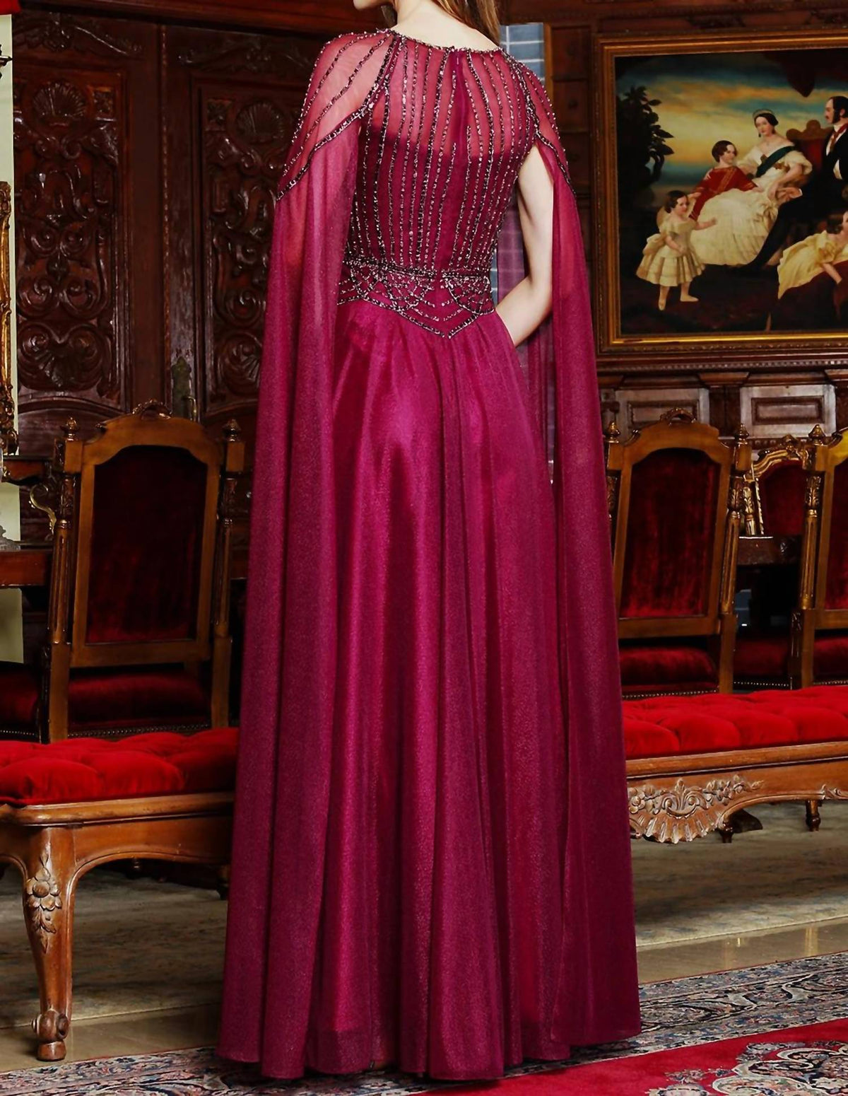 Adora - Cape Sleeve Chiffon Gown - Plus Size