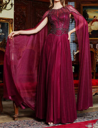 Adora - Cape Sleeve Chiffon Gown - Plus Size